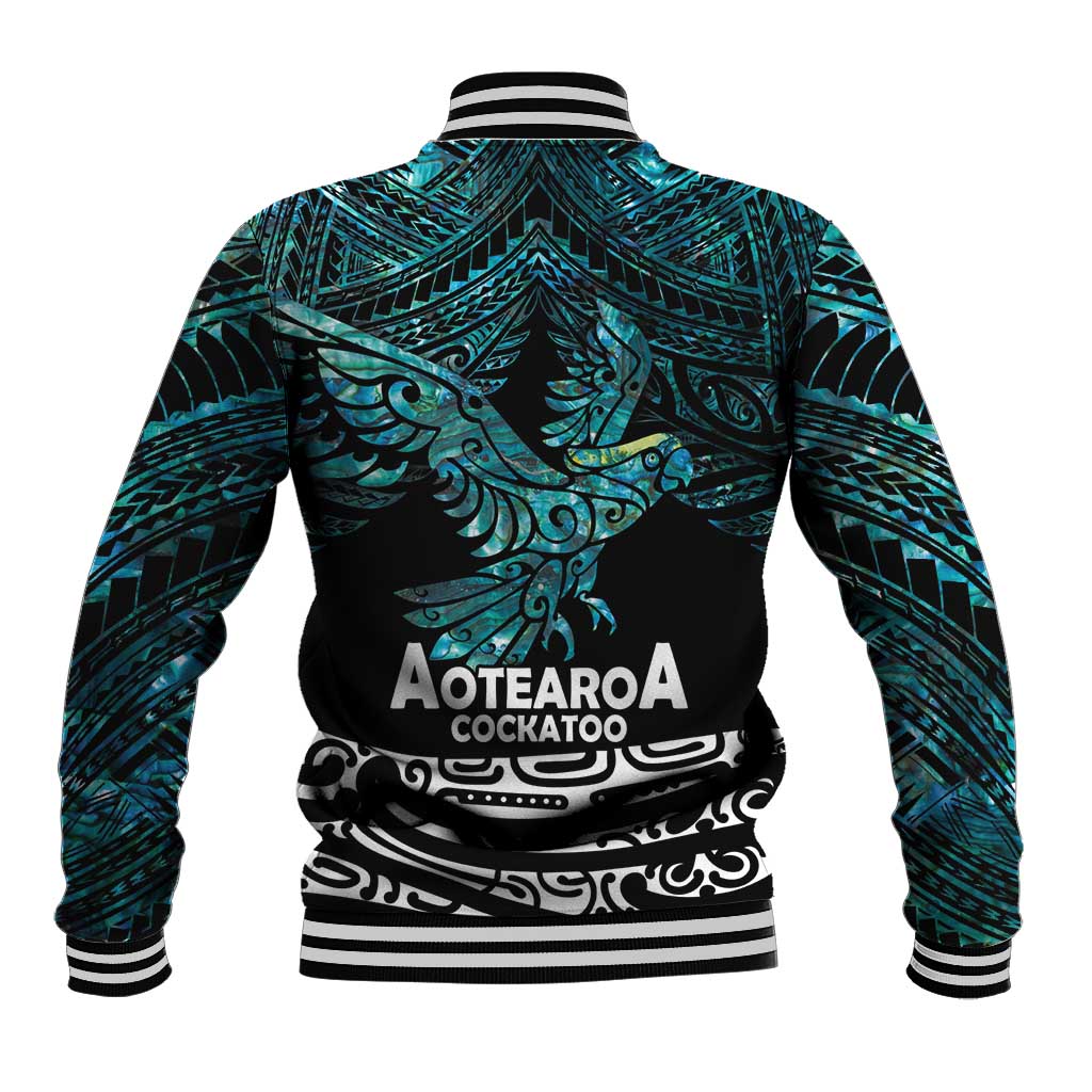 New Zealand Sulphur-crested Cockatoo Baseball Jacket Aotearoa Maori Mix Paua Shell LT14 - Polynesian Pride