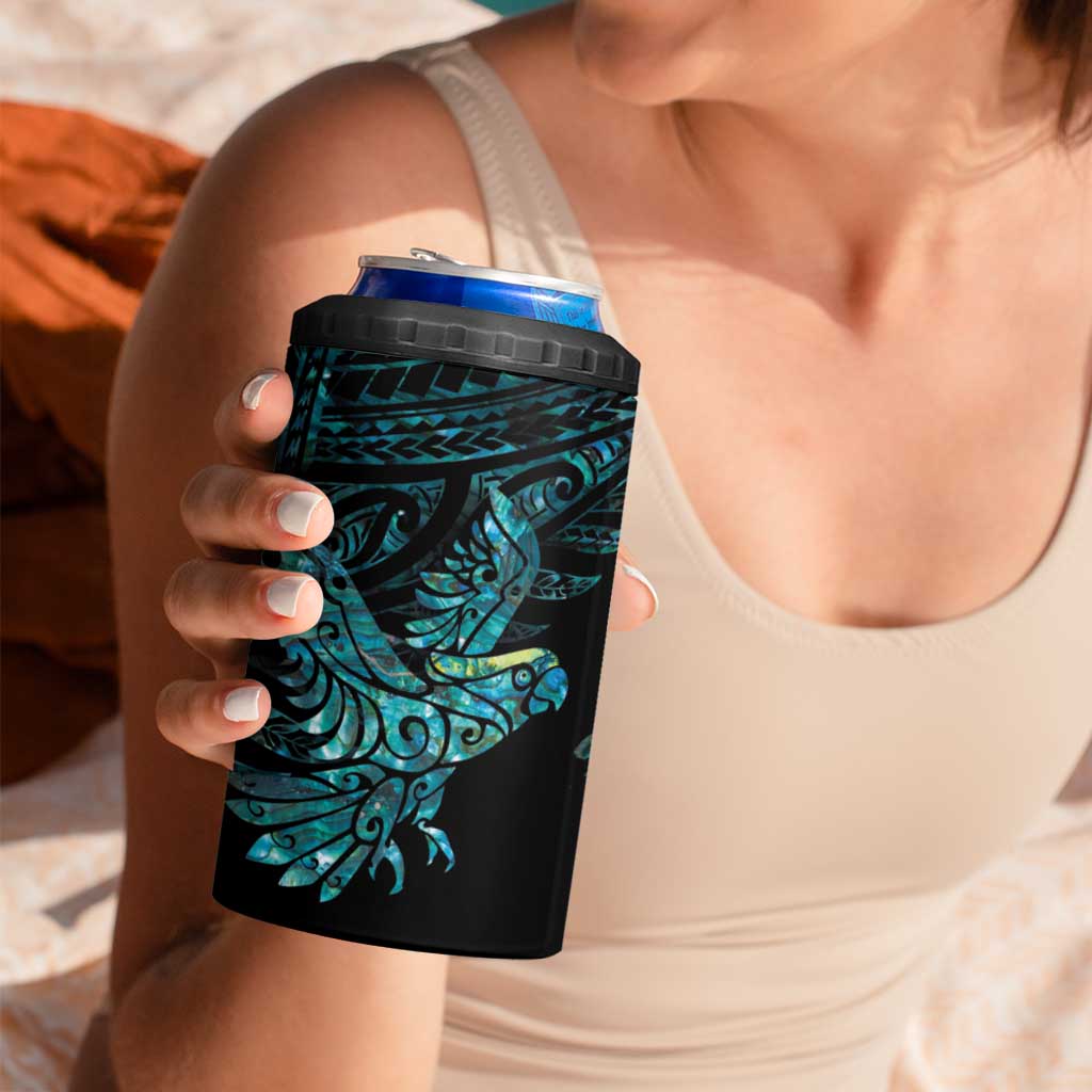 New Zealand Sulphur-crested Cockatoo 4 in 1 Can Cooler Tumbler Aotearoa Maori Mix Paua Shell