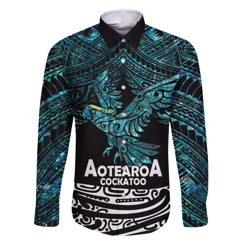 New Zealand Sulphur-crested Cockatoo Family Matching Long Sleeve Bodycon Dress and Hawaiian Shirt Aotearoa Maori Mix Paua Shell