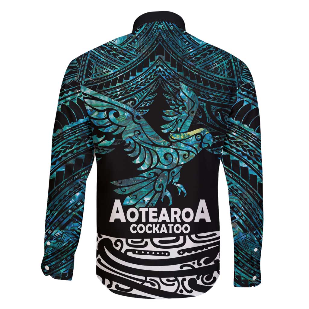 New Zealand Sulphur-crested Cockatoo Family Matching Long Sleeve Bodycon Dress and Hawaiian Shirt Aotearoa Maori Mix Paua Shell