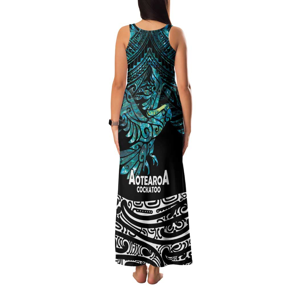 New Zealand Sulphur-crested Cockatoo Family Matching Tank Maxi Dress and Hawaiian Shirt Aotearoa Maori Mix Paua Shell