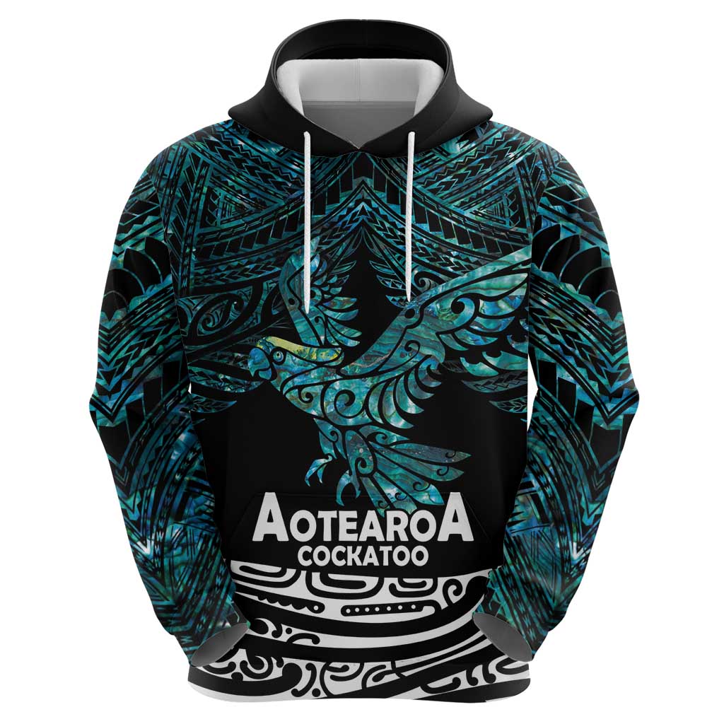 New Zealand Sulphur-crested Cockatoo Hoodie Aotearoa Maori Mix Paua Shell
