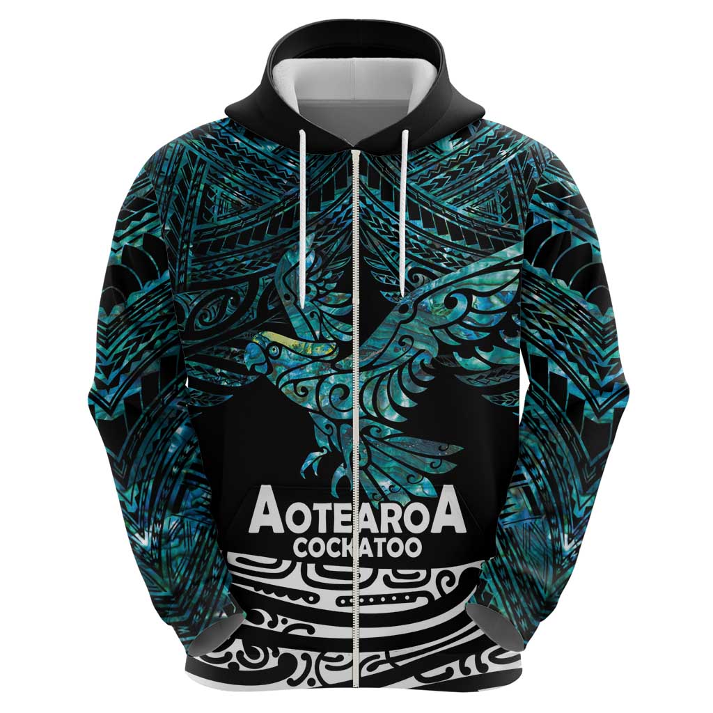 New Zealand Sulphur-crested Cockatoo Hoodie Aotearoa Maori Mix Paua Shell