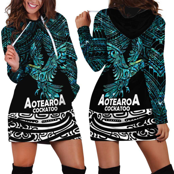 Maori Floral Pattern Hoodie Dress Hummingbird - Reggae Color LT7