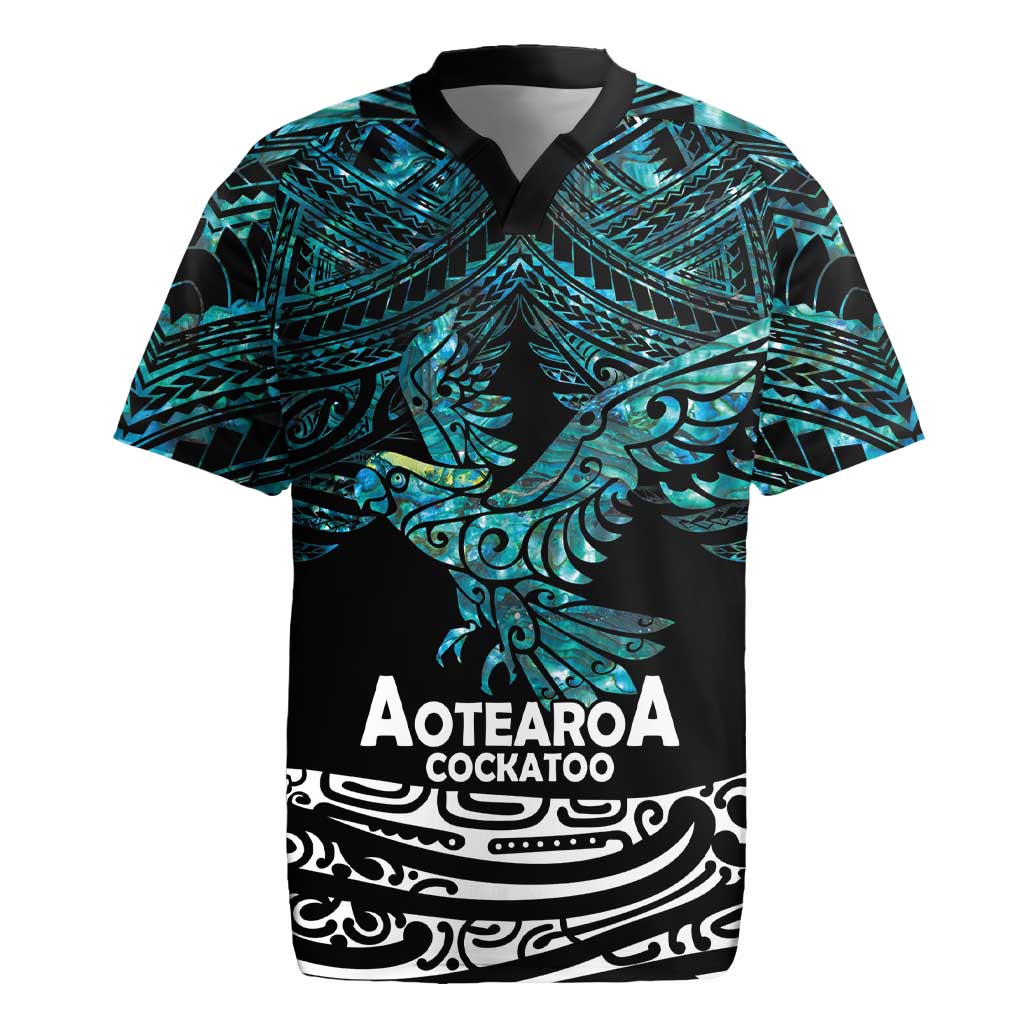 New Zealand Sulphur-crested Cockatoo Rugby Jersey Aotearoa Maori Mix Paua Shell