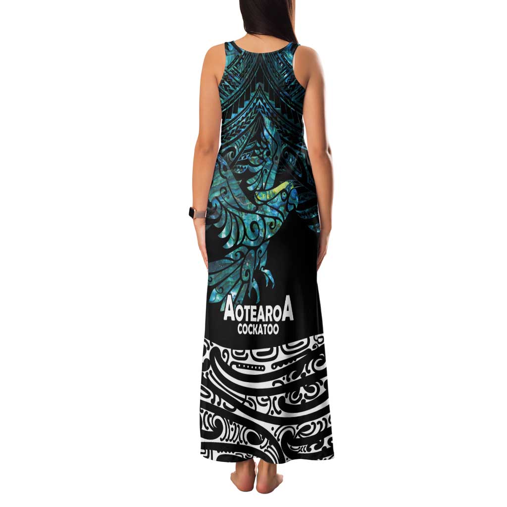 New Zealand Sulphur-crested Cockatoo Tank Maxi Dress Aotearoa Maori Mix Paua Shell