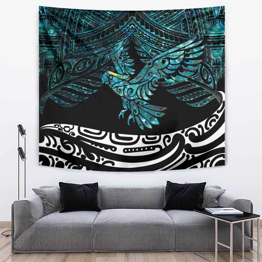 New Zealand Sulphur-crested Cockatoo Tapestry Aotearoa Maori Mix Paua Shell LT14 Turquoise - Polynesian Pride