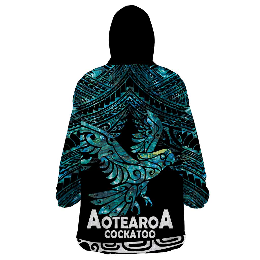 New Zealand Sulphur-crested Cockatoo Wearable Blanket Hoodie Aotearoa Maori Mix Paua Shell