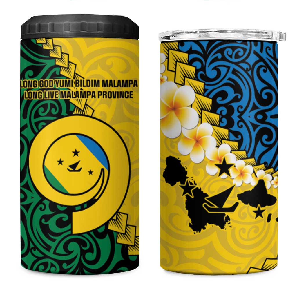 Malampa Province 4 in 1 Can Cooler Tumbler Vanuatu Pattern Map With Plumeria Flag Color
