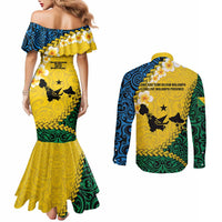 Malampa Province Couples Matching Mermaid Dress and Long Sleeve Button Shirt Vanuatu Map - Plumeria Flag Color