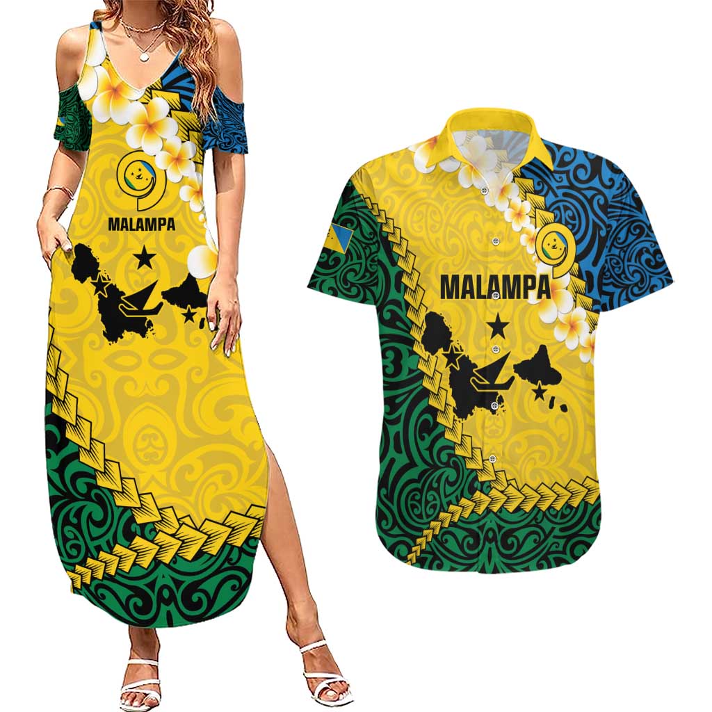 Malampa Province Couples Matching Summer Maxi Dress and Hawaiian Shirt Vanuatu Map - Plumeria Flag Color