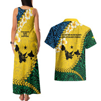 Malampa Province Couples Matching Tank Maxi Dress and Hawaiian Shirt Vanuatu Map - Plumeria Flag Color