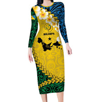 Malampa Province Family Matching Long Sleeve Bodycon Dress and Hawaiian Shirt Vanuatu Map - Plumeria Flag Color