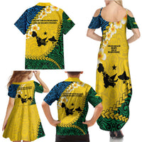 Malampa Province Family Matching Summer Maxi Dress and Hawaiian Shirt Vanuatu Map - Plumeria Flag Color