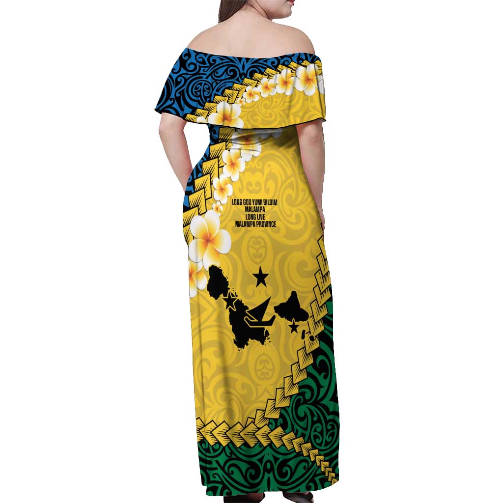 Malampa Province Off Shoulder Maxi Dress Vanuatu Map - Plumeria Flag Color