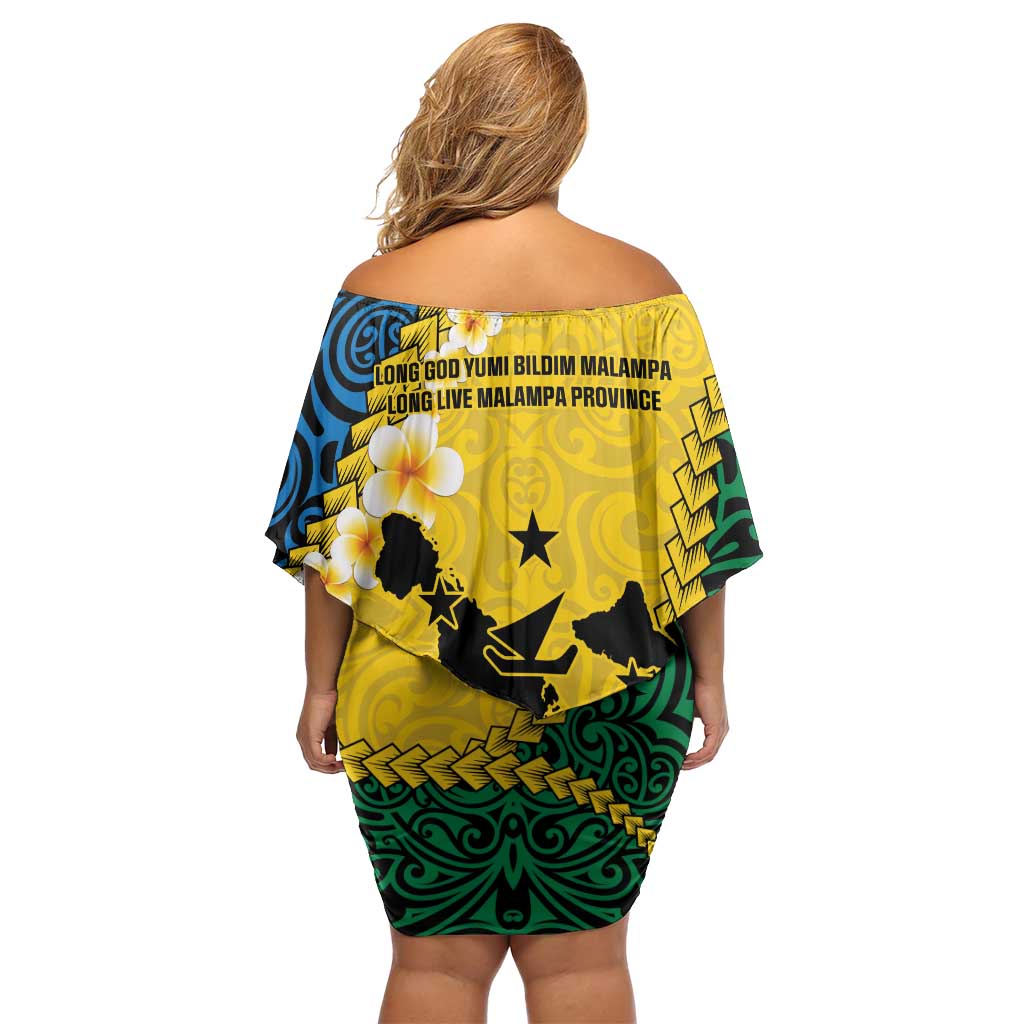 Malampa Province Off Shoulder Short Dress Vanuatu Map - Plumeria Flag Color