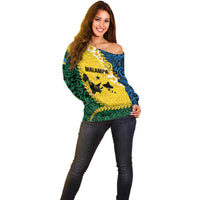 Malampa Province Off Shoulder Sweater Vanuatu Map - Plumeria Flag Color