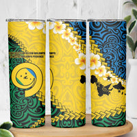 Malampa Province Skinny Tumbler Vanuatu Pattern Map With Plumeria Flag Color
