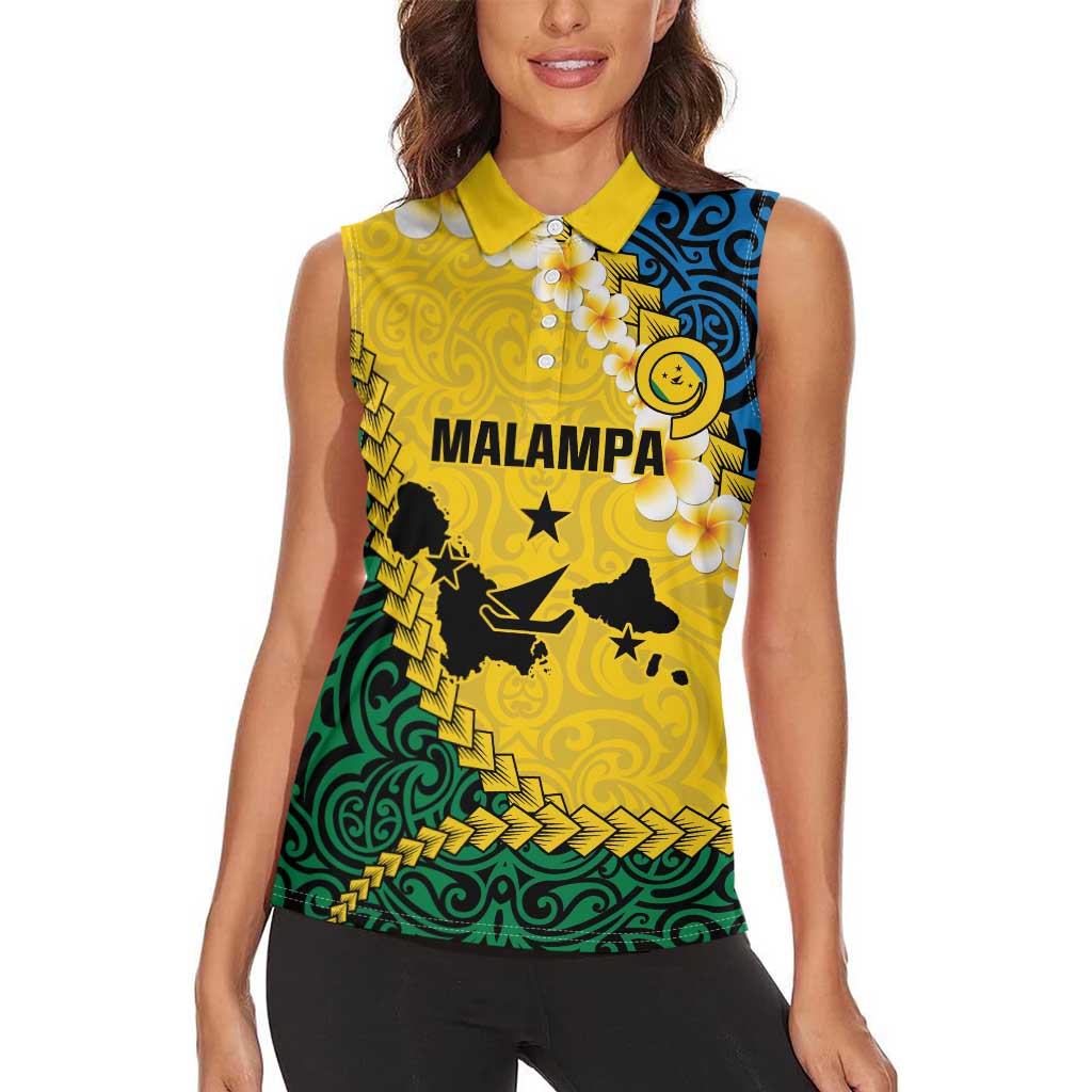 Malampa Province Women Sleeveless Polo Shirt Vanuatu Map - Plumeria Flag Color