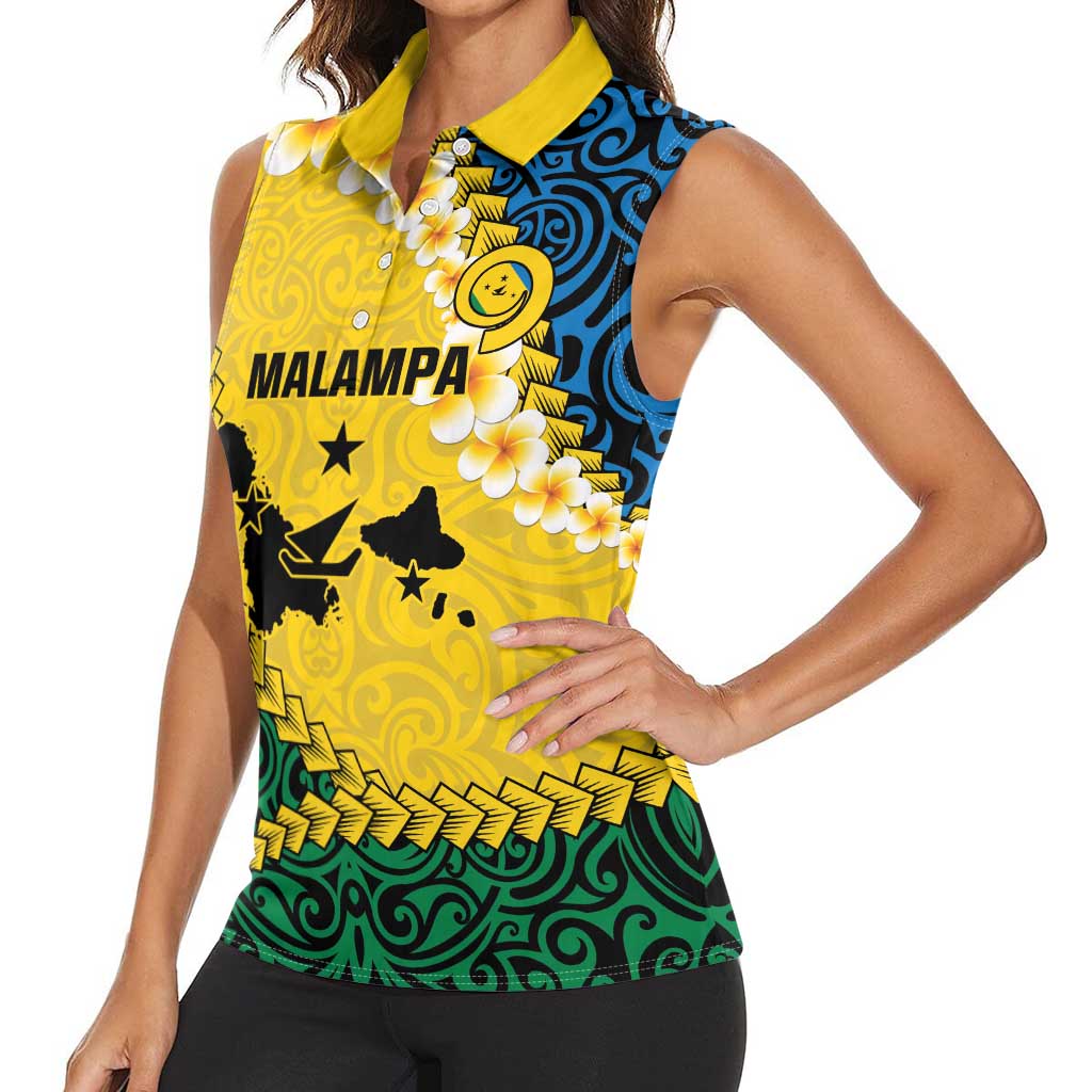 Malampa Province Women Sleeveless Polo Shirt Vanuatu Map - Plumeria Flag Color
