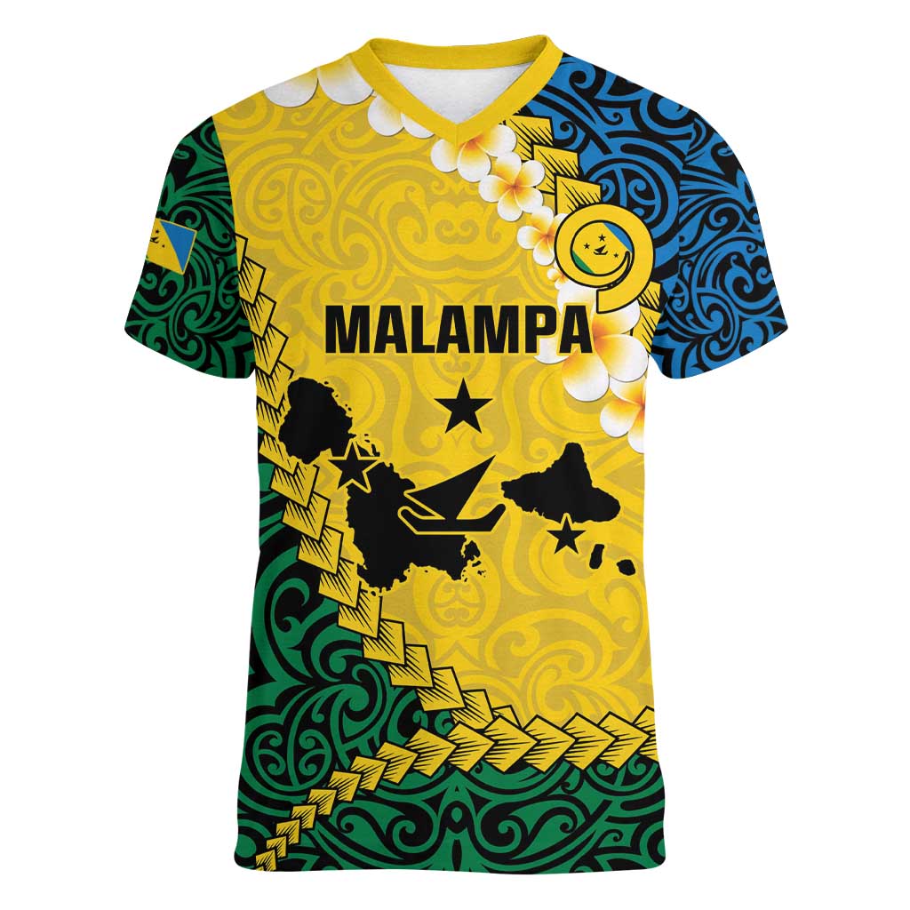 Malampa Province Women V-Neck T-Shirt Vanuatu Map - Plumeria Flag Color