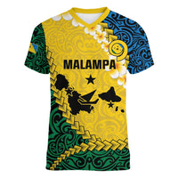 Malampa Province Women V-Neck T-Shirt Vanuatu Map - Plumeria Flag Color
