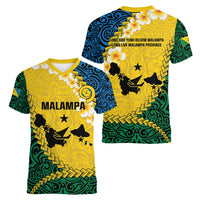 Malampa Province Women V-Neck T-Shirt Vanuatu Map - Plumeria Flag Color
