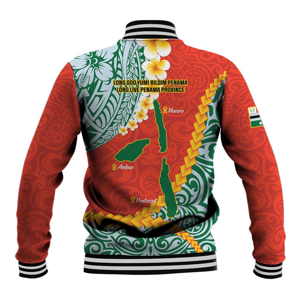 Penama Province Baseball Jacket Vanuatu Map - Plumeria Flag Color