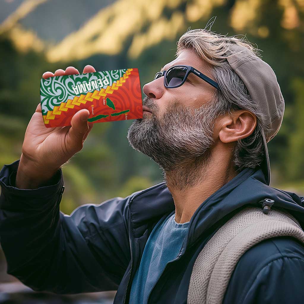 Penama Province 4 in 1 Can Cooler Tumbler Vanuatu Pattern Map With Plumeria Flag Color