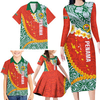 Penama Province Family Matching Long Sleeve Bodycon Dress and Hawaiian Shirt Vanuatu Map - Plumeria Flag Color