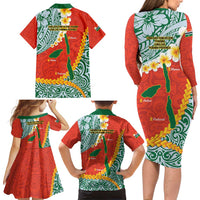 Penama Province Family Matching Long Sleeve Bodycon Dress and Hawaiian Shirt Vanuatu Map - Plumeria Flag Color