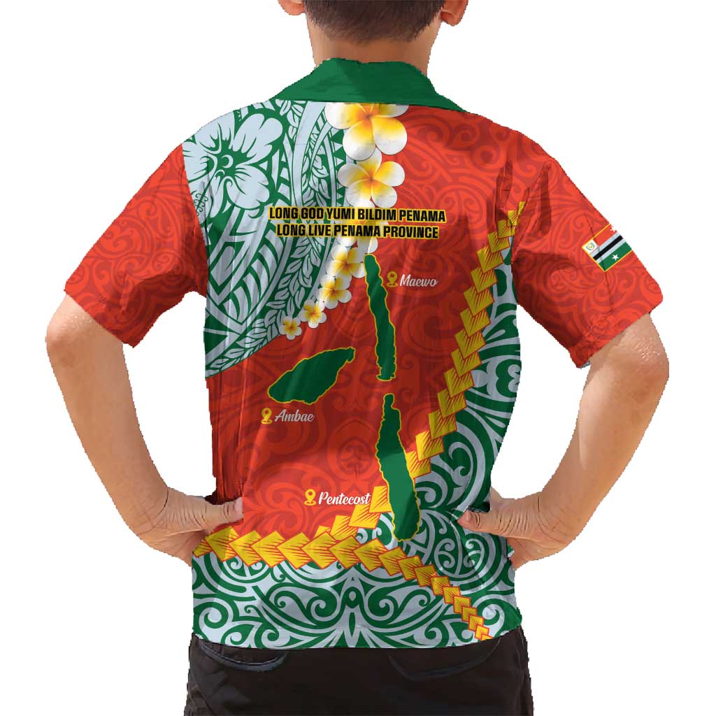 Penama Province Family Matching Tank Maxi Dress and Hawaiian Shirt Vanuatu Map - Plumeria Flag Color