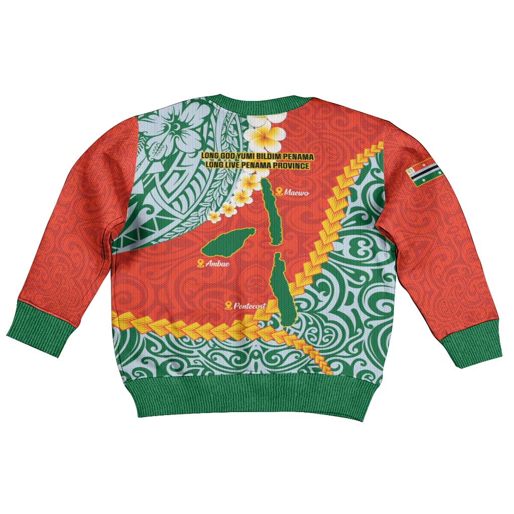 Penama Province Kid Ugly Christmas Sweater Vanuatu Map - Plumeria Flag Color