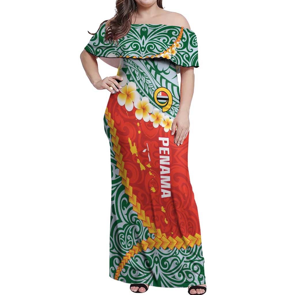 Penama Province Off Shoulder Maxi Dress Vanuatu Map - Plumeria Flag Color