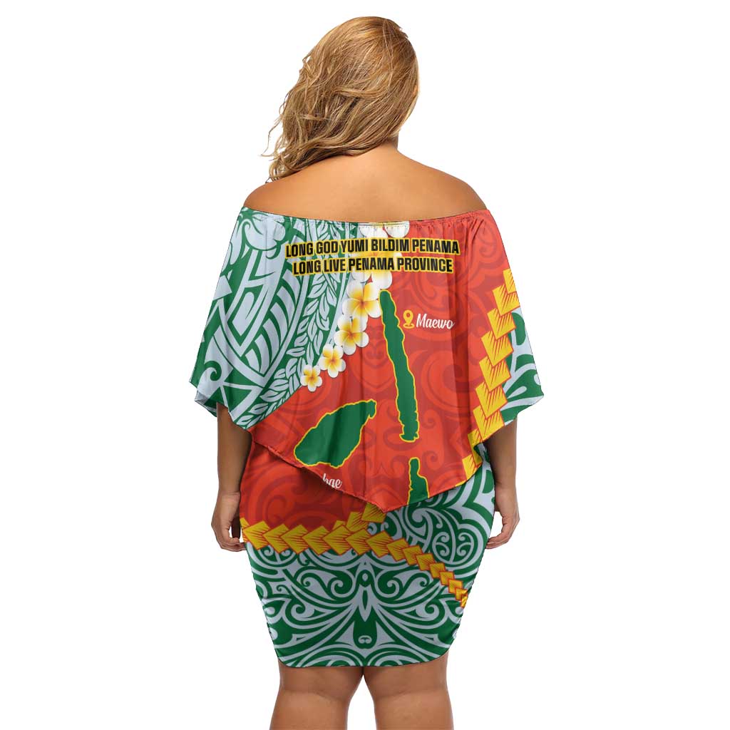 Penama Province Off Shoulder Short Dress Vanuatu Map - Plumeria Flag Color LT14 - Polynesian Pride