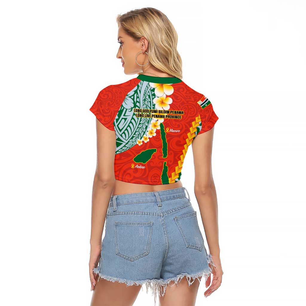 Penama Province Raglan Cropped T Shirt Vanuatu Map - Plumeria Flag Color