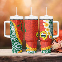 Penama Province Tumbler With Handle Vanuatu Pattern Map With Plumeria Flag Color