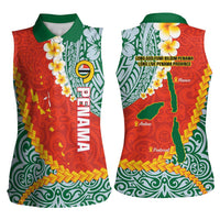 Penama Province Women Sleeveless Polo Shirt Vanuatu Map - Plumeria Flag Color