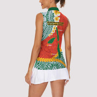 Penama Province Women Sleeveless Polo Shirt Vanuatu Map - Plumeria Flag Color