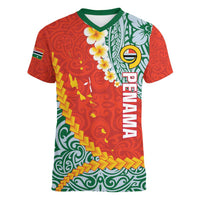 Penama Province Women V-Neck T-Shirt Vanuatu Map - Plumeria Flag Color