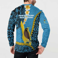 Sanma Province Button Sweatshirt Vanuatu Pattern Myna Bird - Plumeria Flag Color