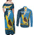 Sanma Province Couples Matching Off Shoulder Maxi Dress and Long Sleeve Button Shirt Vanuatu Pattern Myna Bird - Plumeria Flag Color
