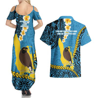 Sanma Province Couples Matching Summer Maxi Dress and Hawaiian Shirt Vanuatu Pattern Myna Bird - Plumeria Flag Color