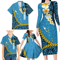 Sanma Province Family Matching Long Sleeve Bodycon Dress and Hawaiian Shirt Vanuatu Pattern Myna Bird - Plumeria Flag Color