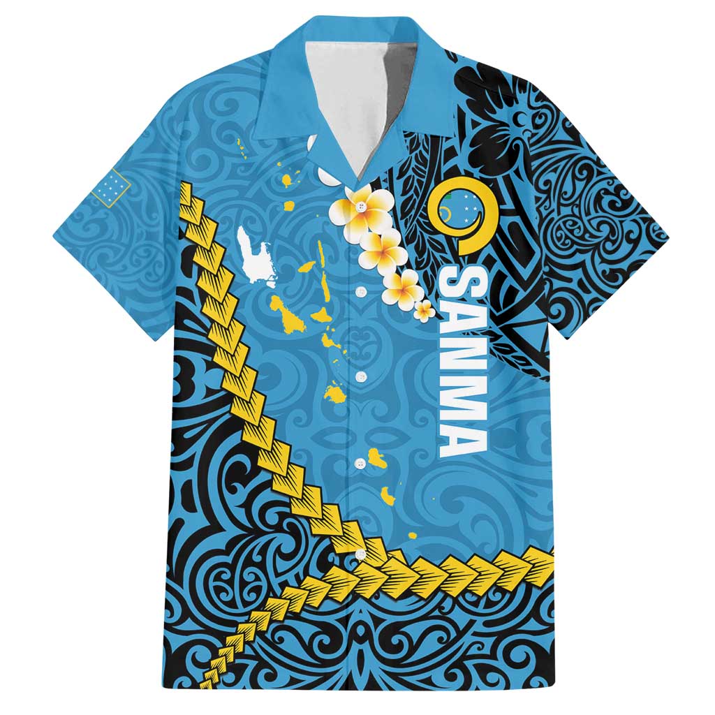 Sanma Province Family Matching Long Sleeve Bodycon Dress and Hawaiian Shirt Vanuatu Pattern Myna Bird - Plumeria Flag Color