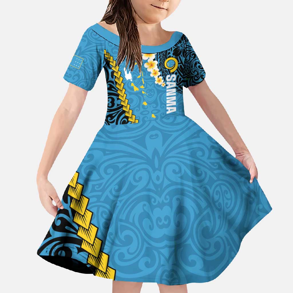 Sanma Province Family Matching Summer Maxi Dress and Hawaiian Shirt Vanuatu Pattern Myna Bird - Plumeria Flag Color