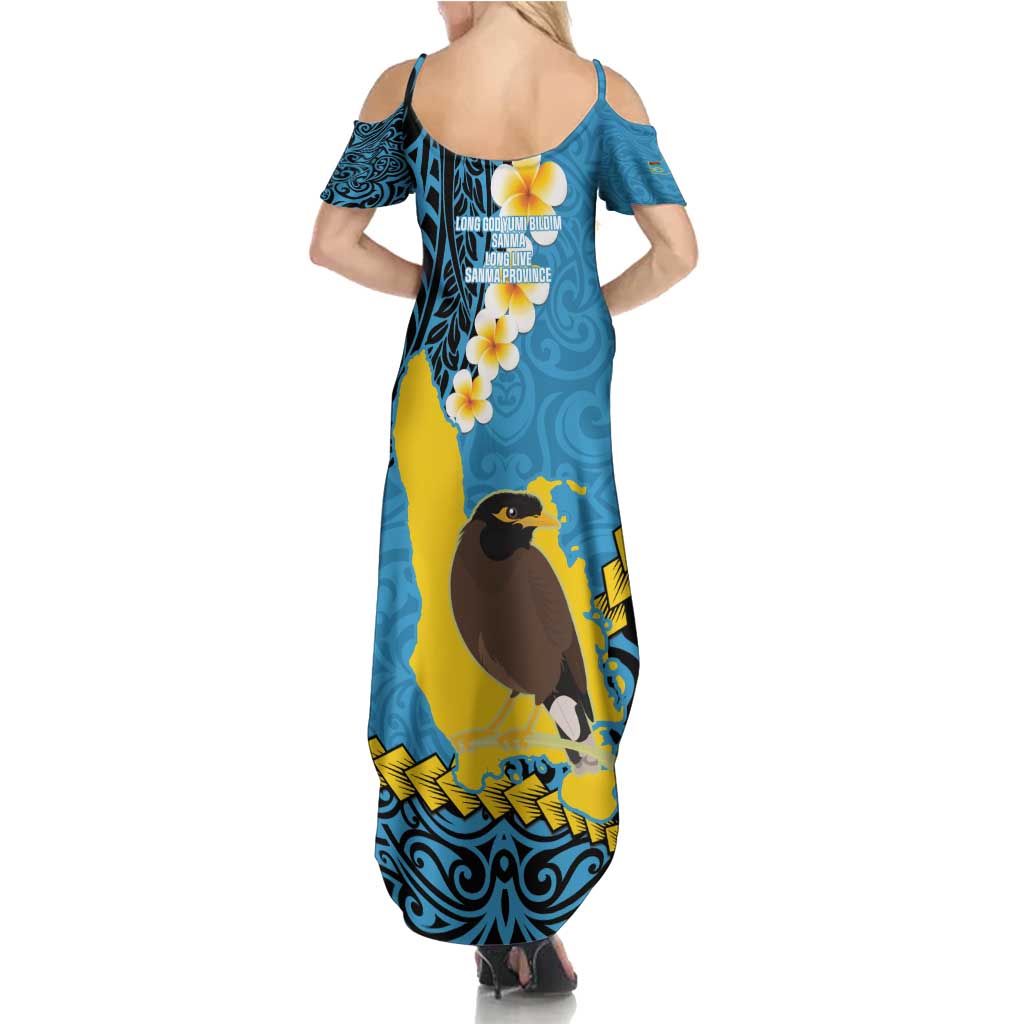 Sanma Province Family Matching Summer Maxi Dress and Hawaiian Shirt Vanuatu Pattern Myna Bird - Plumeria Flag Color