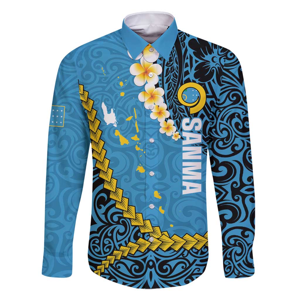 Sanma Province Family Matching Tank Maxi Dress and Hawaiian Shirt Vanuatu Pattern Myna Bird - Plumeria Flag Color