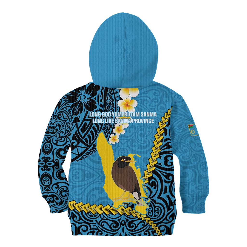 Sanma Province Kid Hoodie Vanuatu Pattern Myna Bird - Plumeria Flag Color