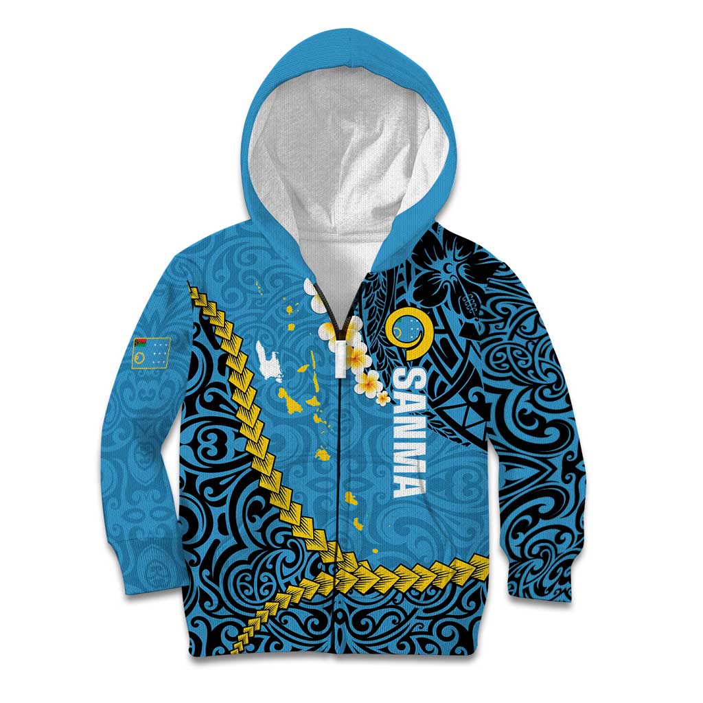 Sanma Province Kid Hoodie Vanuatu Pattern Myna Bird - Plumeria Flag Color